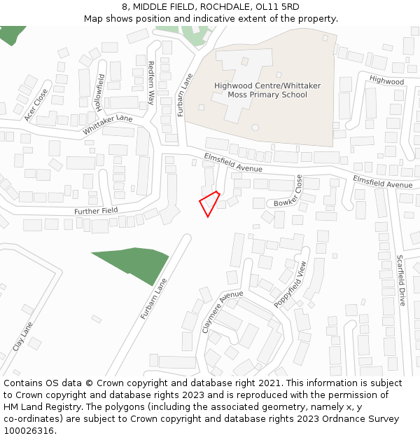 8, MIDDLE FIELD, ROCHDALE, OL11 5RD: Location map and indicative extent of plot