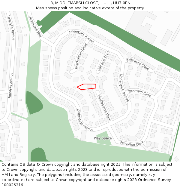 8, MIDDLEMARSH CLOSE, HULL, HU7 0EN: Location map and indicative extent of plot