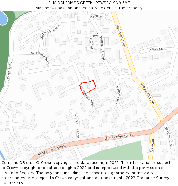 8, MIDDLEMASS GREEN, PEWSEY, SN9 5AZ: Location map and indicative extent of plot