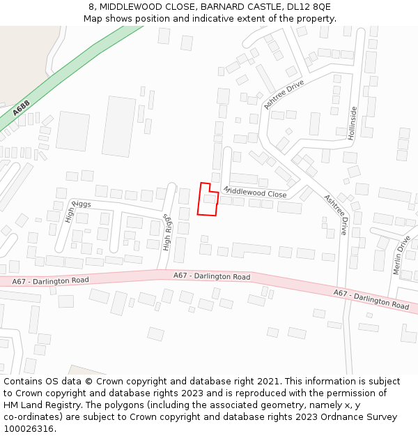 8, MIDDLEWOOD CLOSE, BARNARD CASTLE, DL12 8QE: Location map and indicative extent of plot
