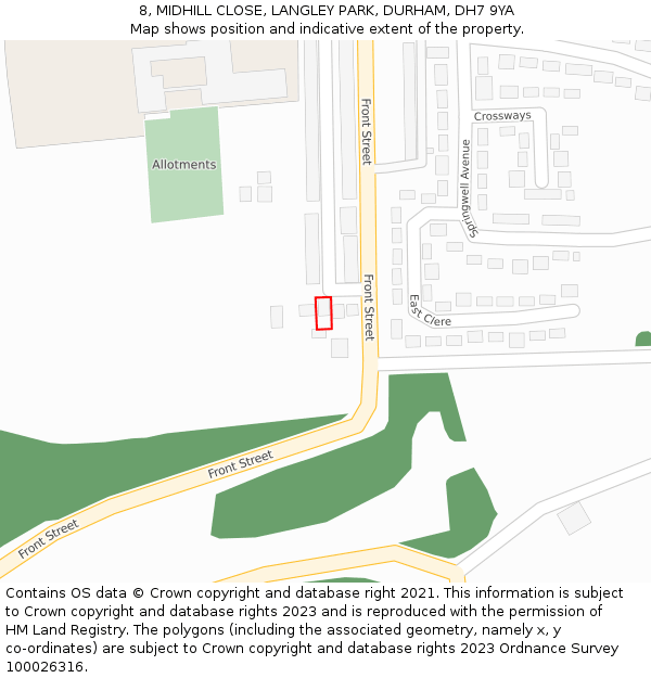 8, MIDHILL CLOSE, LANGLEY PARK, DURHAM, DH7 9YA: Location map and indicative extent of plot