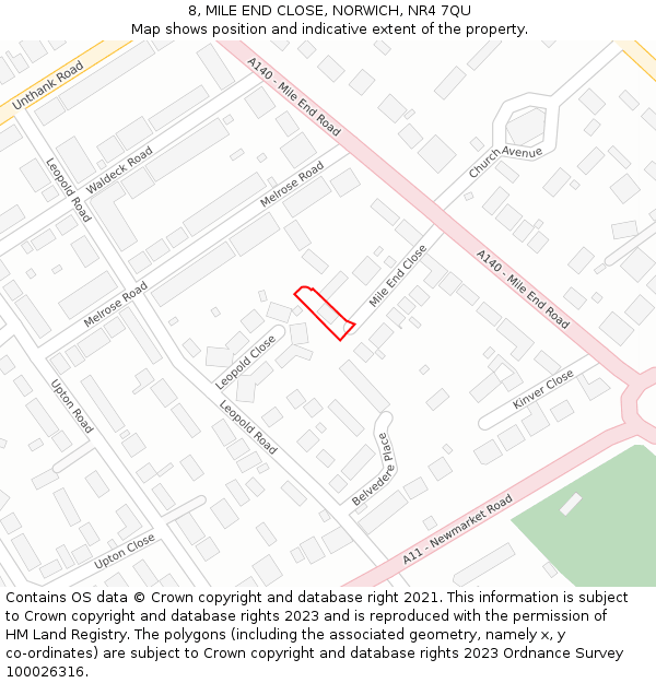 8, MILE END CLOSE, NORWICH, NR4 7QU: Location map and indicative extent of plot