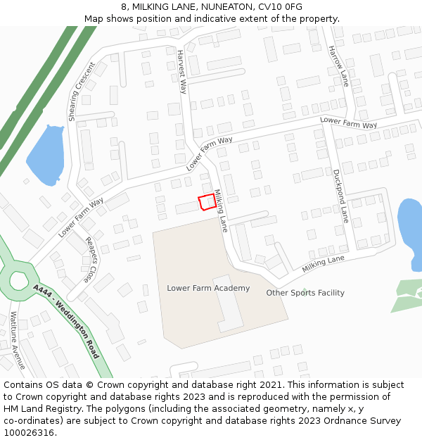 8, MILKING LANE, NUNEATON, CV10 0FG: Location map and indicative extent of plot