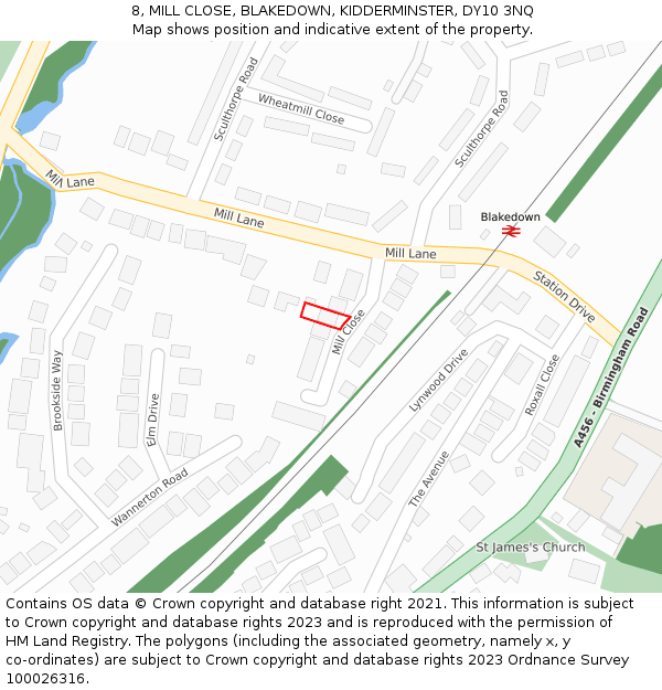8, MILL CLOSE, BLAKEDOWN, KIDDERMINSTER, DY10 3NQ: Location map and indicative extent of plot