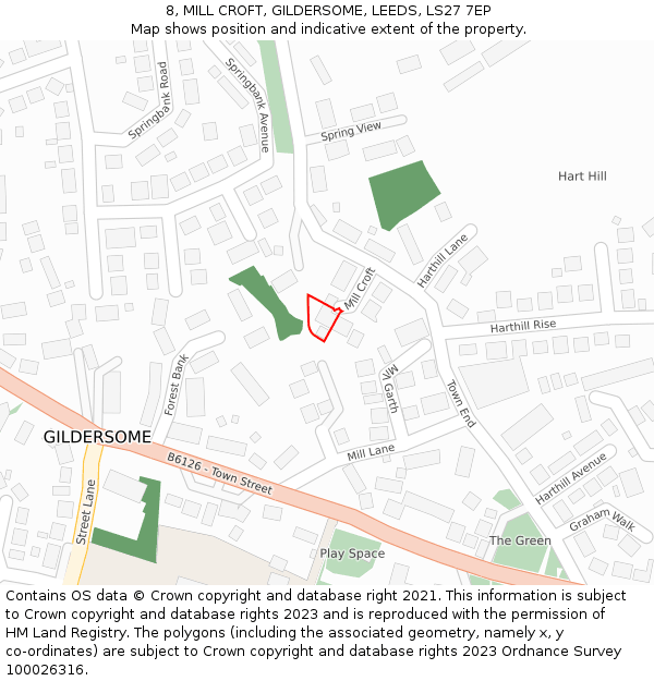 8, MILL CROFT, GILDERSOME, LEEDS, LS27 7EP: Location map and indicative extent of plot