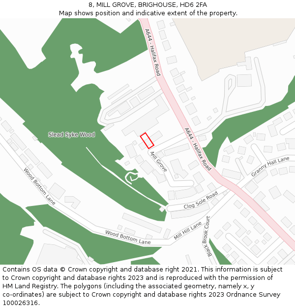 8, MILL GROVE, BRIGHOUSE, HD6 2FA: Location map and indicative extent of plot