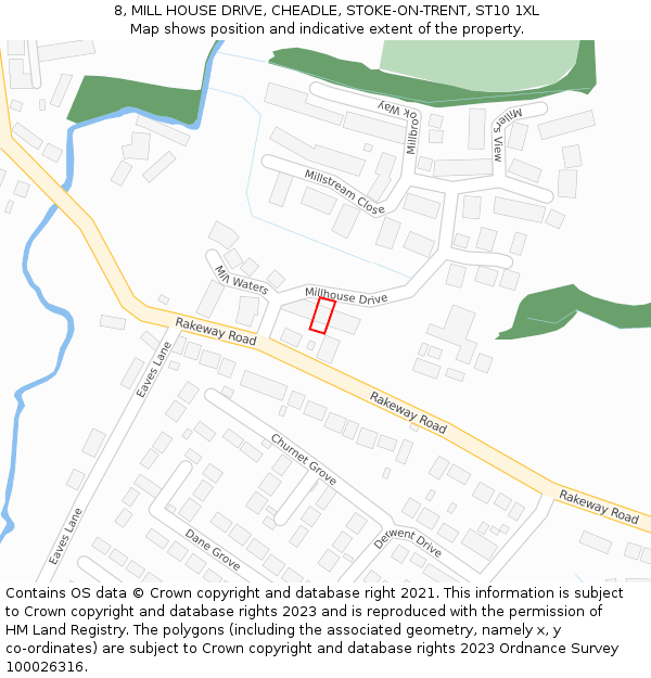 8, MILL HOUSE DRIVE, CHEADLE, STOKE-ON-TRENT, ST10 1XL: Location map and indicative extent of plot