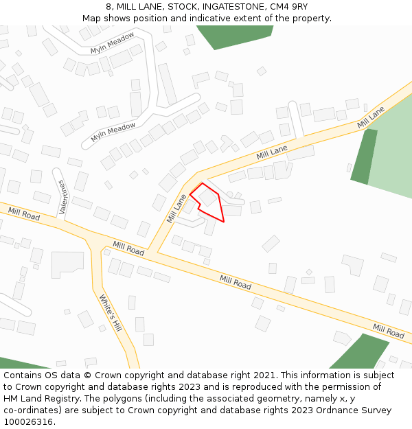 8, MILL LANE, STOCK, INGATESTONE, CM4 9RY: Location map and indicative extent of plot