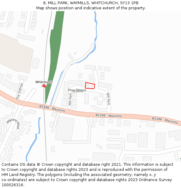 8, MILL PARK, WAYMILLS, WHITCHURCH, SY13 1PB: Location map and indicative extent of plot