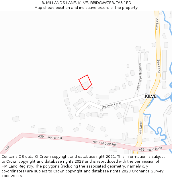 8, MILLANDS LANE, KILVE, BRIDGWATER, TA5 1ED: Location map and indicative extent of plot