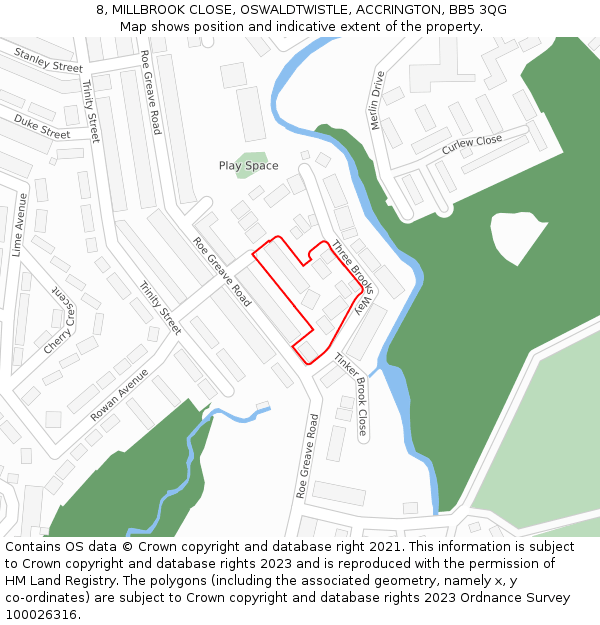 8, MILLBROOK CLOSE, OSWALDTWISTLE, ACCRINGTON, BB5 3QG: Location map and indicative extent of plot