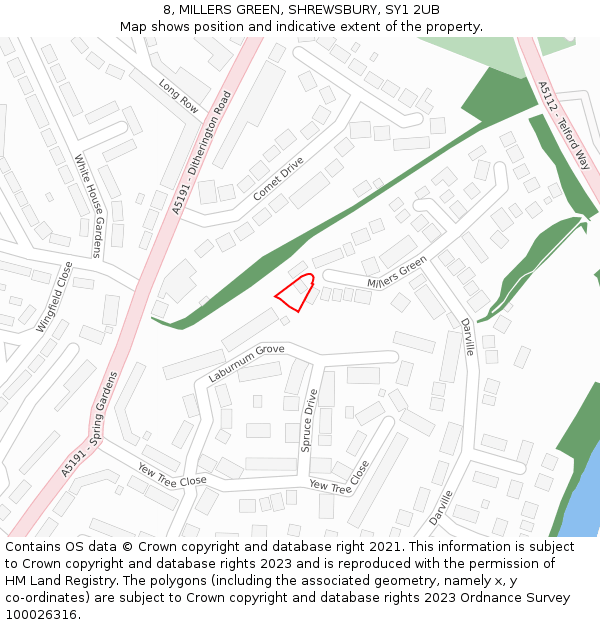 8, MILLERS GREEN, SHREWSBURY, SY1 2UB: Location map and indicative extent of plot