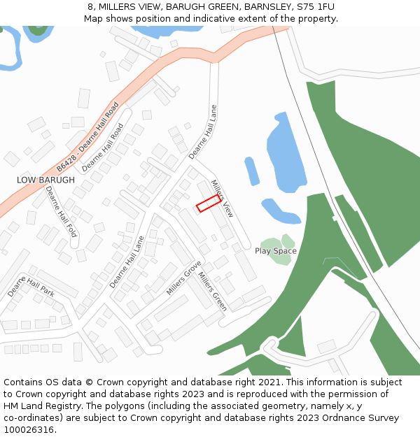 8, MILLERS VIEW, BARUGH GREEN, BARNSLEY, S75 1FU: Location map and indicative extent of plot