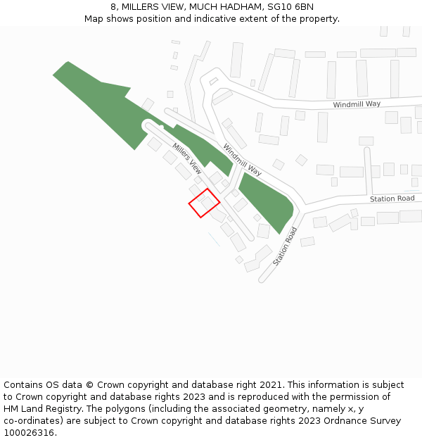 8, MILLERS VIEW, MUCH HADHAM, SG10 6BN: Location map and indicative extent of plot