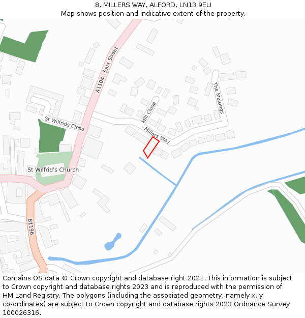 8, MILLERS WAY, ALFORD, LN13 9EU: Location map and indicative extent of plot