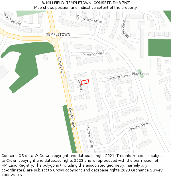 8, MILLFIELD, TEMPLETOWN, CONSETT, DH8 7NZ: Location map and indicative extent of plot