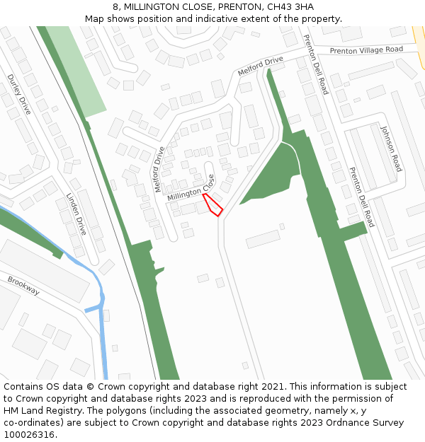 8, MILLINGTON CLOSE, PRENTON, CH43 3HA: Location map and indicative extent of plot
