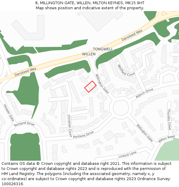 8, MILLINGTON GATE, WILLEN, MILTON KEYNES, MK15 9HT: Location map and indicative extent of plot