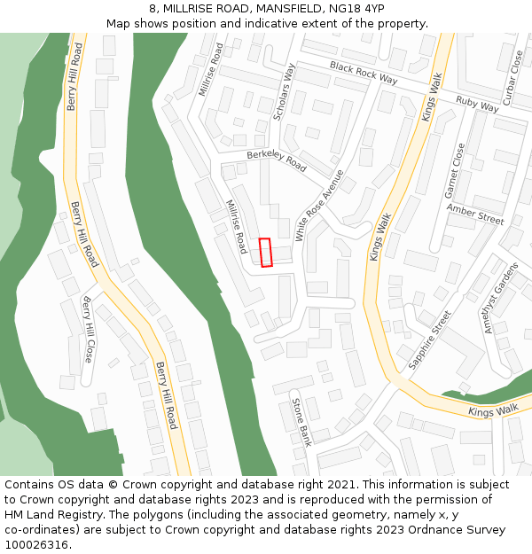 8, MILLRISE ROAD, MANSFIELD, NG18 4YP: Location map and indicative extent of plot