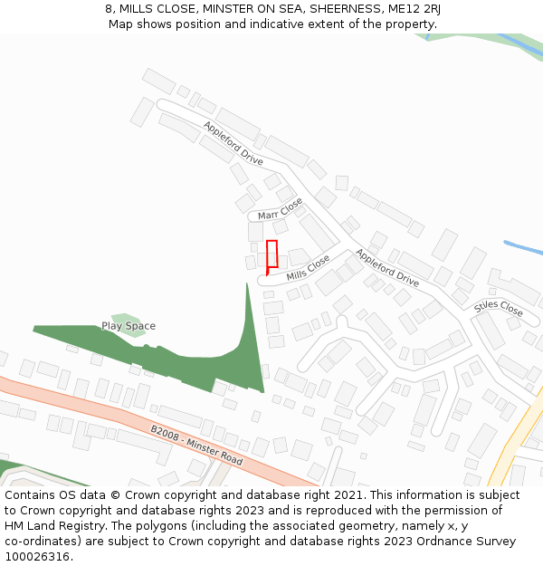 8, MILLS CLOSE, MINSTER ON SEA, SHEERNESS, ME12 2RJ: Location map and indicative extent of plot