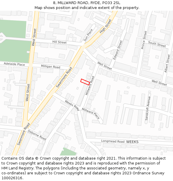 8, MILLWARD ROAD, RYDE, PO33 2SL: Location map and indicative extent of plot