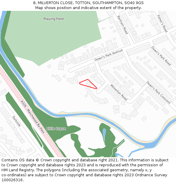 8, MILVERTON CLOSE, TOTTON, SOUTHAMPTON, SO40 9GS: Location map and indicative extent of plot