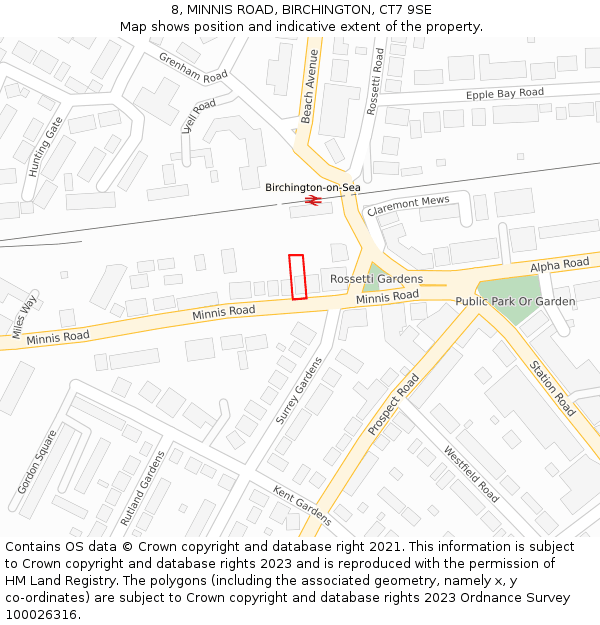 8, MINNIS ROAD, BIRCHINGTON, CT7 9SE: Location map and indicative extent of plot