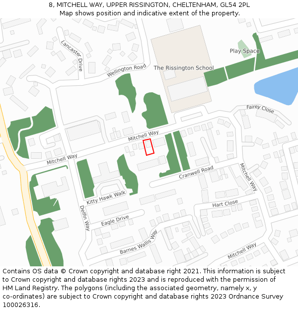 8, MITCHELL WAY, UPPER RISSINGTON, CHELTENHAM, GL54 2PL: Location map and indicative extent of plot