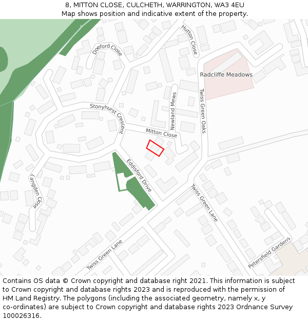 8, MITTON CLOSE, CULCHETH, WARRINGTON, WA3 4EU: Location map and indicative extent of plot