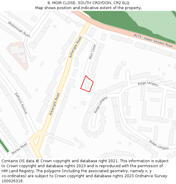 8, MOIR CLOSE, SOUTH CROYDON, CR2 0LQ: Location map and indicative extent of plot