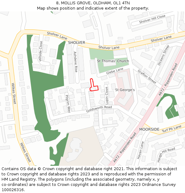 8, MOLLIS GROVE, OLDHAM, OL1 4TN: Location map and indicative extent of plot