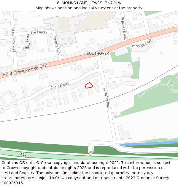 8, MONKS LANE, LEWES, BN7 1LW: Location map and indicative extent of plot