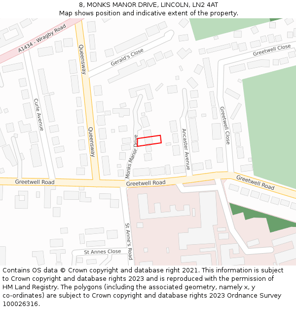 8, MONKS MANOR DRIVE, LINCOLN, LN2 4AT: Location map and indicative extent of plot