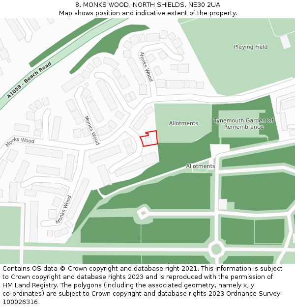 8, MONKS WOOD, NORTH SHIELDS, NE30 2UA: Location map and indicative extent of plot