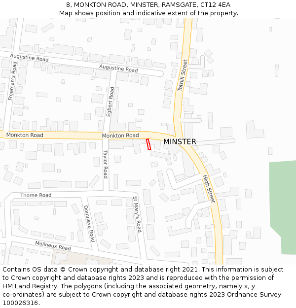 8, MONKTON ROAD, MINSTER, RAMSGATE, CT12 4EA: Location map and indicative extent of plot