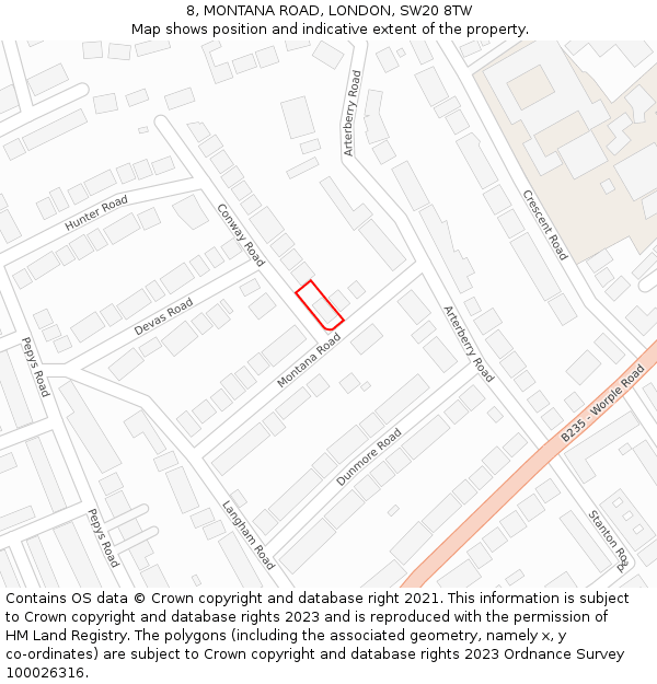 8, MONTANA ROAD, LONDON, SW20 8TW: Location map and indicative extent of plot