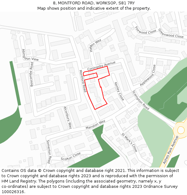 8, MONTFORD ROAD, WORKSOP, S81 7RY: Location map and indicative extent of plot