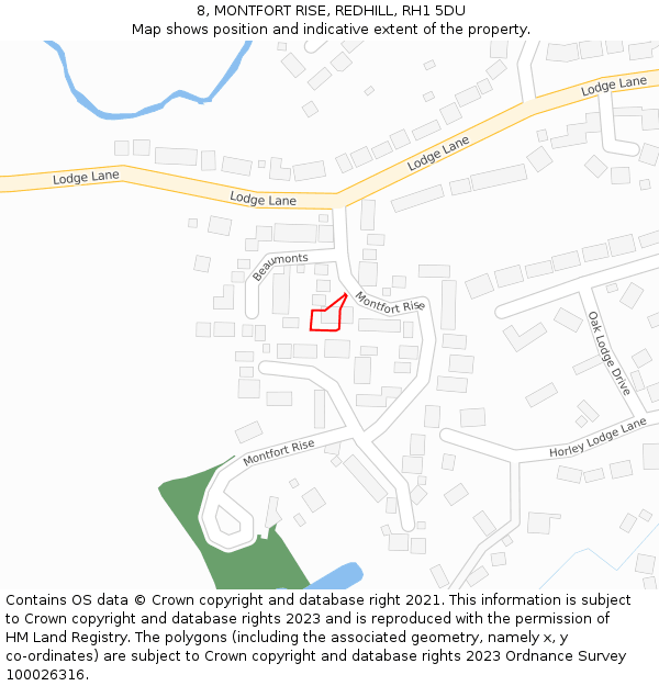 8, MONTFORT RISE, REDHILL, RH1 5DU: Location map and indicative extent of plot