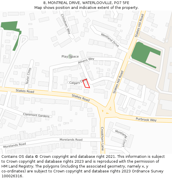 8, MONTREAL DRIVE, WATERLOOVILLE, PO7 5FE: Location map and indicative extent of plot