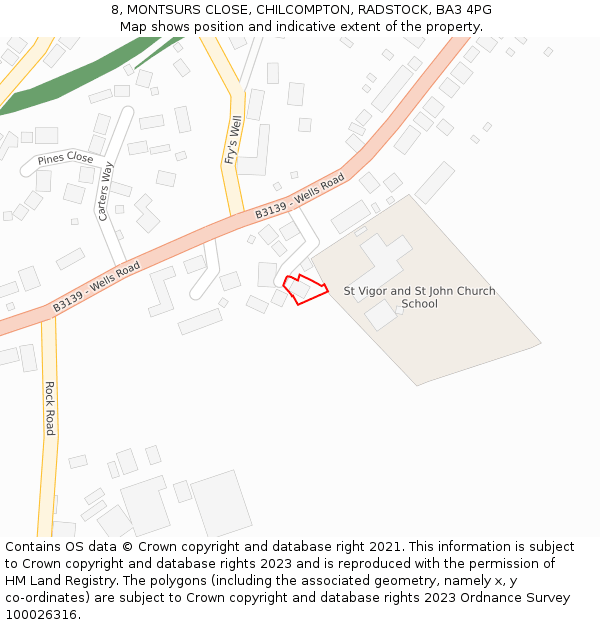 8, MONTSURS CLOSE, CHILCOMPTON, RADSTOCK, BA3 4PG: Location map and indicative extent of plot