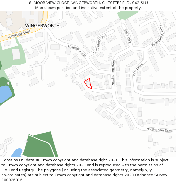 8, MOOR VIEW CLOSE, WINGERWORTH, CHESTERFIELD, S42 6LU: Location map and indicative extent of plot