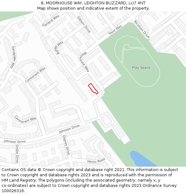 8, MOORHOUSE WAY, LEIGHTON BUZZARD, LU7 4NT: Location map and indicative extent of plot