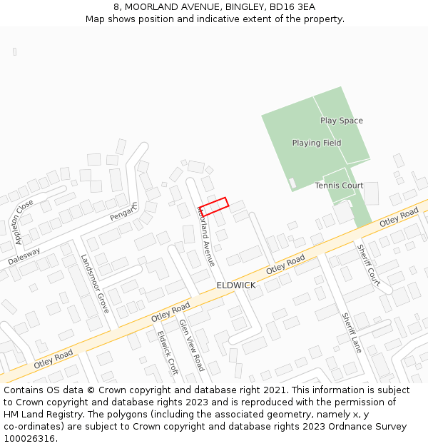 8, MOORLAND AVENUE, BINGLEY, BD16 3EA: Location map and indicative extent of plot