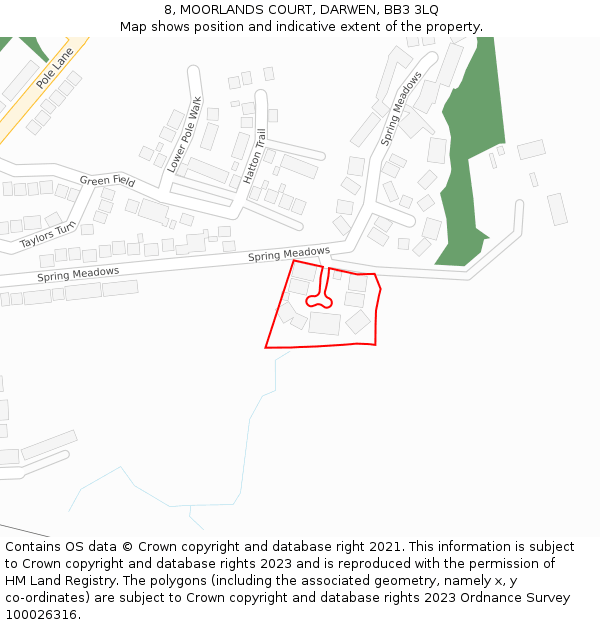 8, MOORLANDS COURT, DARWEN, BB3 3LQ: Location map and indicative extent of plot