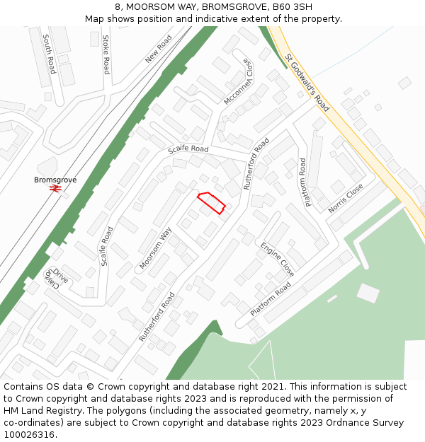 8, MOORSOM WAY, BROMSGROVE, B60 3SH: Location map and indicative extent of plot