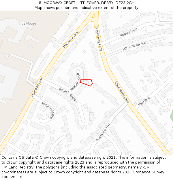 8, MOORWAY CROFT, LITTLEOVER, DERBY, DE23 2GH: Location map and indicative extent of plot