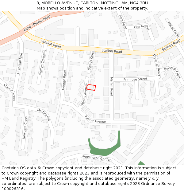 8, MORELLO AVENUE, CARLTON, NOTTINGHAM, NG4 3BU: Location map and indicative extent of plot