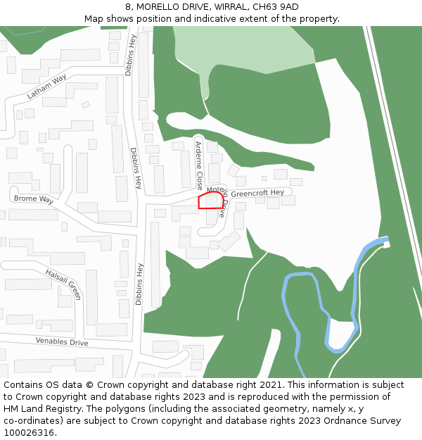 8, MORELLO DRIVE, WIRRAL, CH63 9AD: Location map and indicative extent of plot