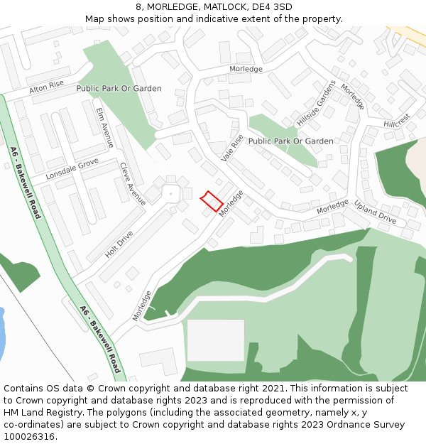 8, MORLEDGE, MATLOCK, DE4 3SD: Location map and indicative extent of plot