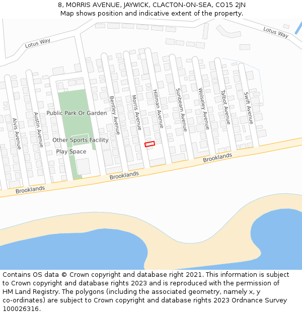 8, MORRIS AVENUE, JAYWICK, CLACTON-ON-SEA, CO15 2JN: Location map and indicative extent of plot